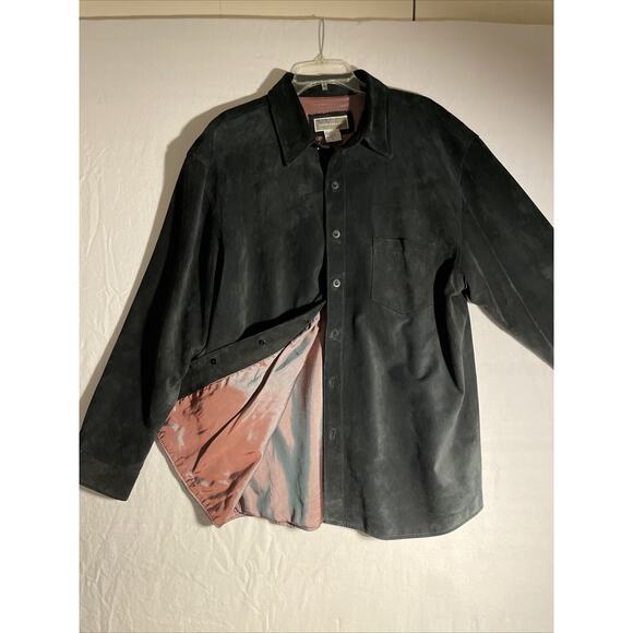 Vintage Weekendz Off Men's XL Black Genuine Suede Leather Biker Shirt Jacket - Picture 1 of 12